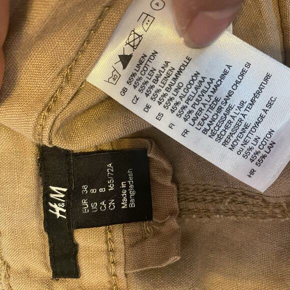 H&M Linen Cotton Casual Shorts Women Sz8 Summer Beachy Outdoors Brown Pockets - Picture 3 of 6